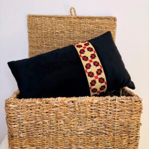 Cojín de terciopelo con franja bordada a mano Negro