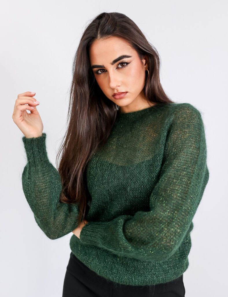Jersey tejido a mano en mohair Verde Pino
