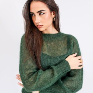 Jersey tejido a mano en mohair Verde Pino