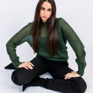 Jersey tejido a mano en mohair Verde Pino