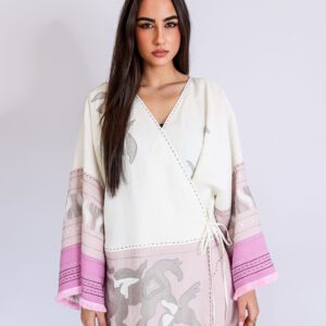 Kimono bordado en lino natural