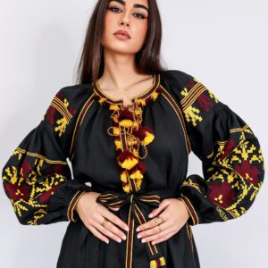 Vestido bordado en lino natural