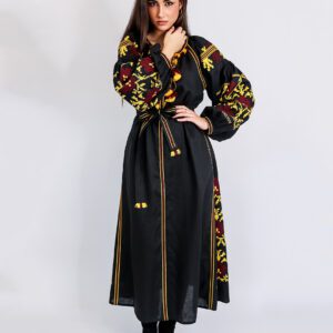 Vestido bordado en lino natural