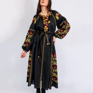 Vestido bordado en lino natural