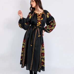 Vestido bordado en lino natural